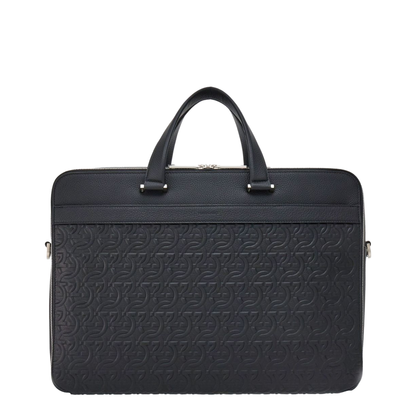Gancini Embossed Calfskin Briefcase - Black