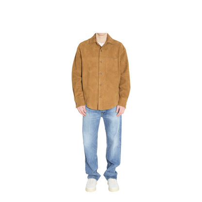 Brown Goat Leather Buttoned Overshirt