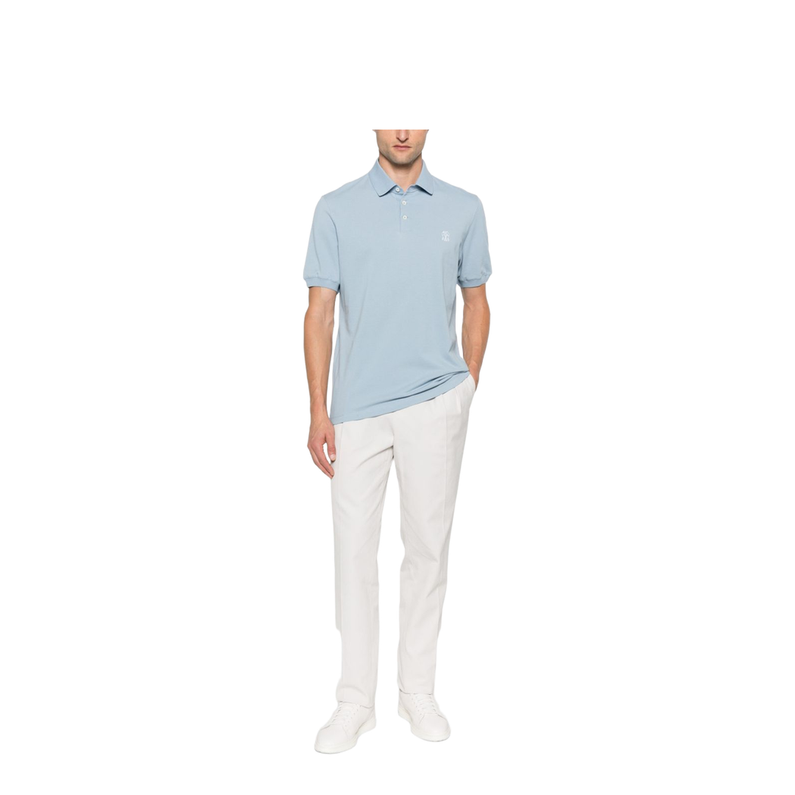 Light Blue Cotton Short Sleeve Polo Shirt with Embroidered Detail