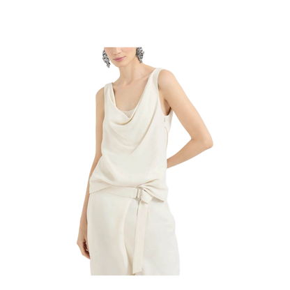 Viscose And Linen Fluid Twill Top Ivory