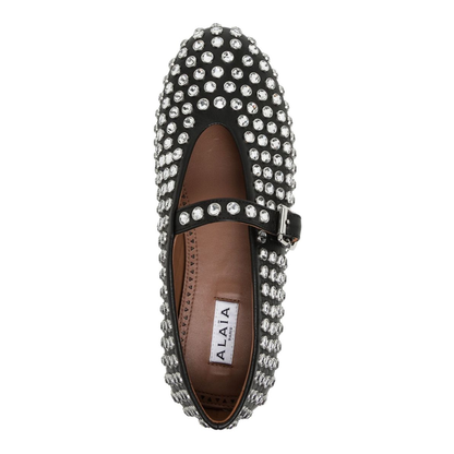 Noir Strass Lambskin Ballet Flats