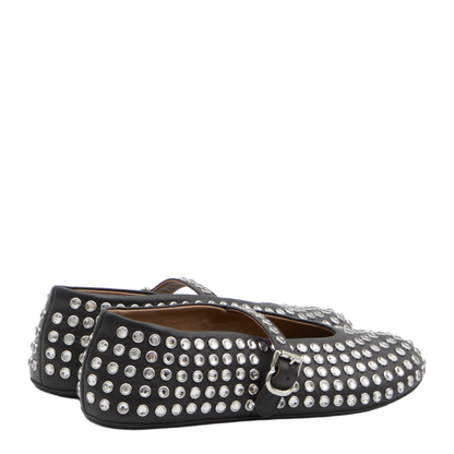 Noir Strass Lambskin Ballet Flats