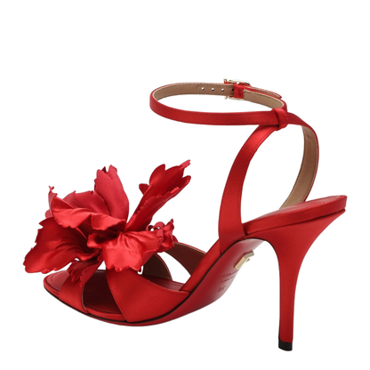 Red Satin Sandals with Flower