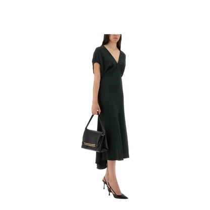 V-Neck Blouson Midi Dress in Black