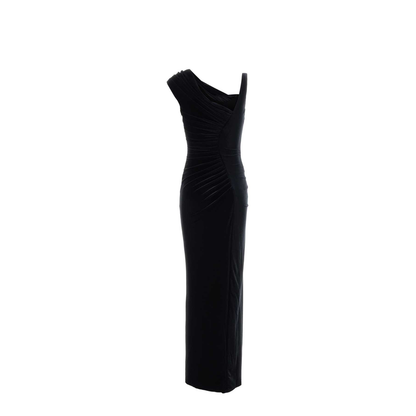 Midnight Blue Stretch Velvet Long Dress