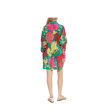 Crepe Shirt Dress with Roses Print