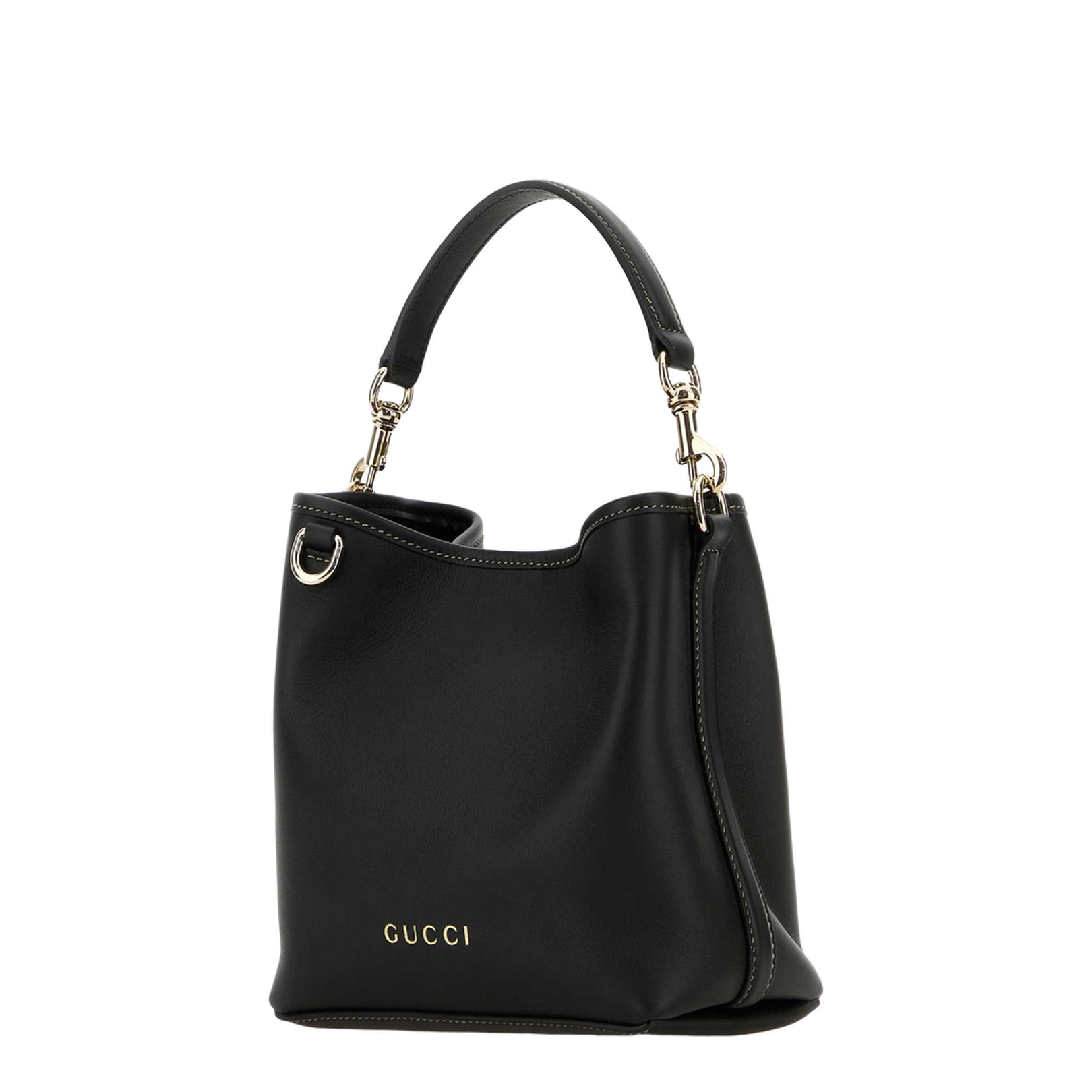 GG Emblem Leather Bucket Bag - Black