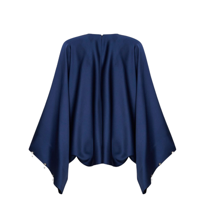 Navy Blue Oversized Viscose Satin Blouse