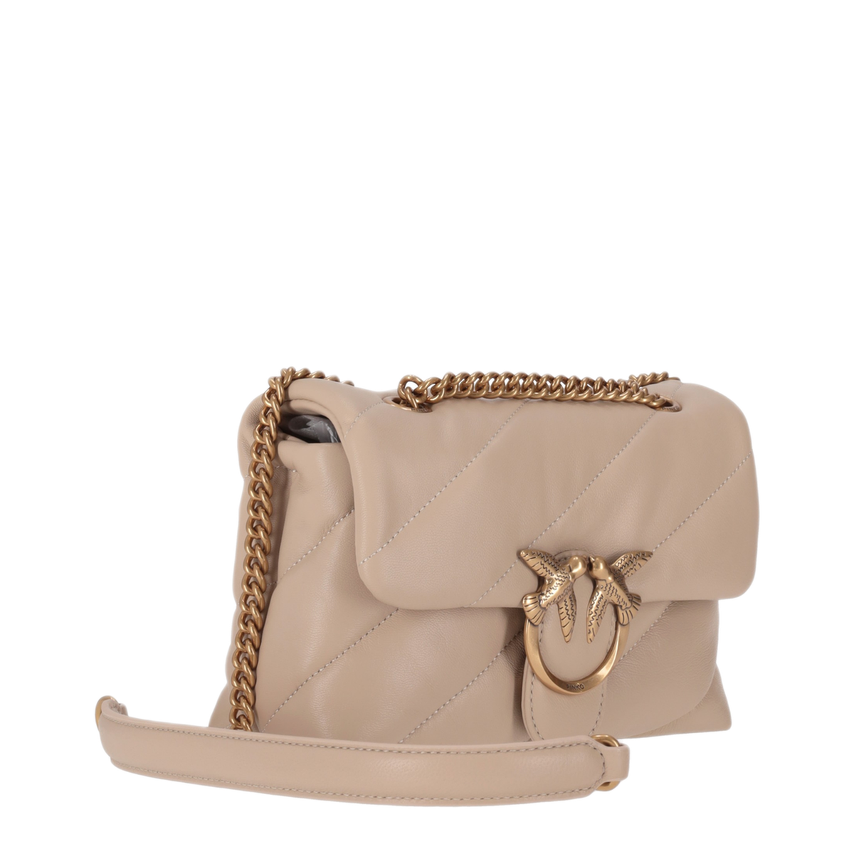 Small Lambskin Leather Shoulder Bag - Beige