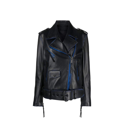 Contrast-Trim Leather Jacket
