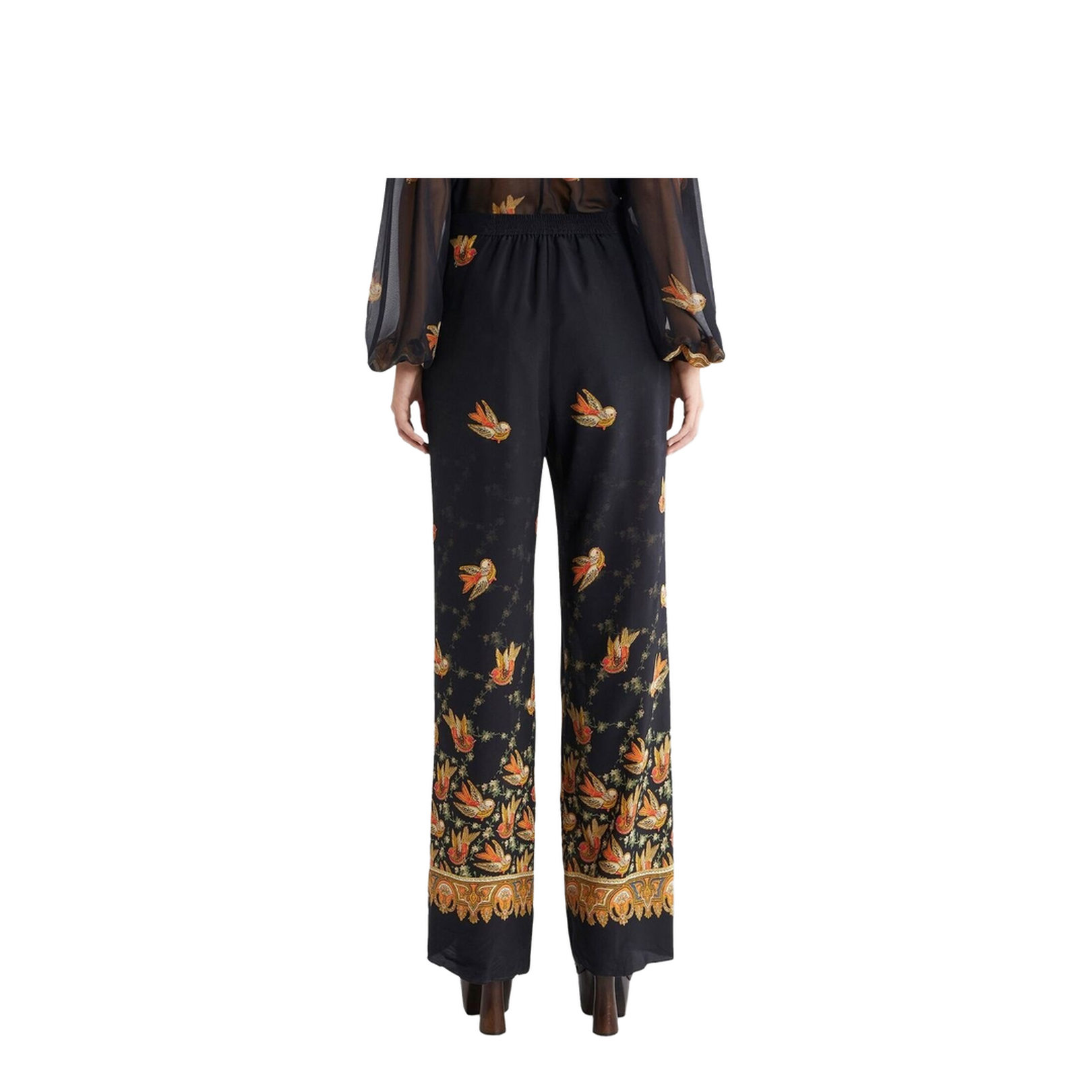 Silk Paisley-Print Straight Trousers