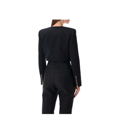 Cropped Black Wool Jacket With Gold Zip