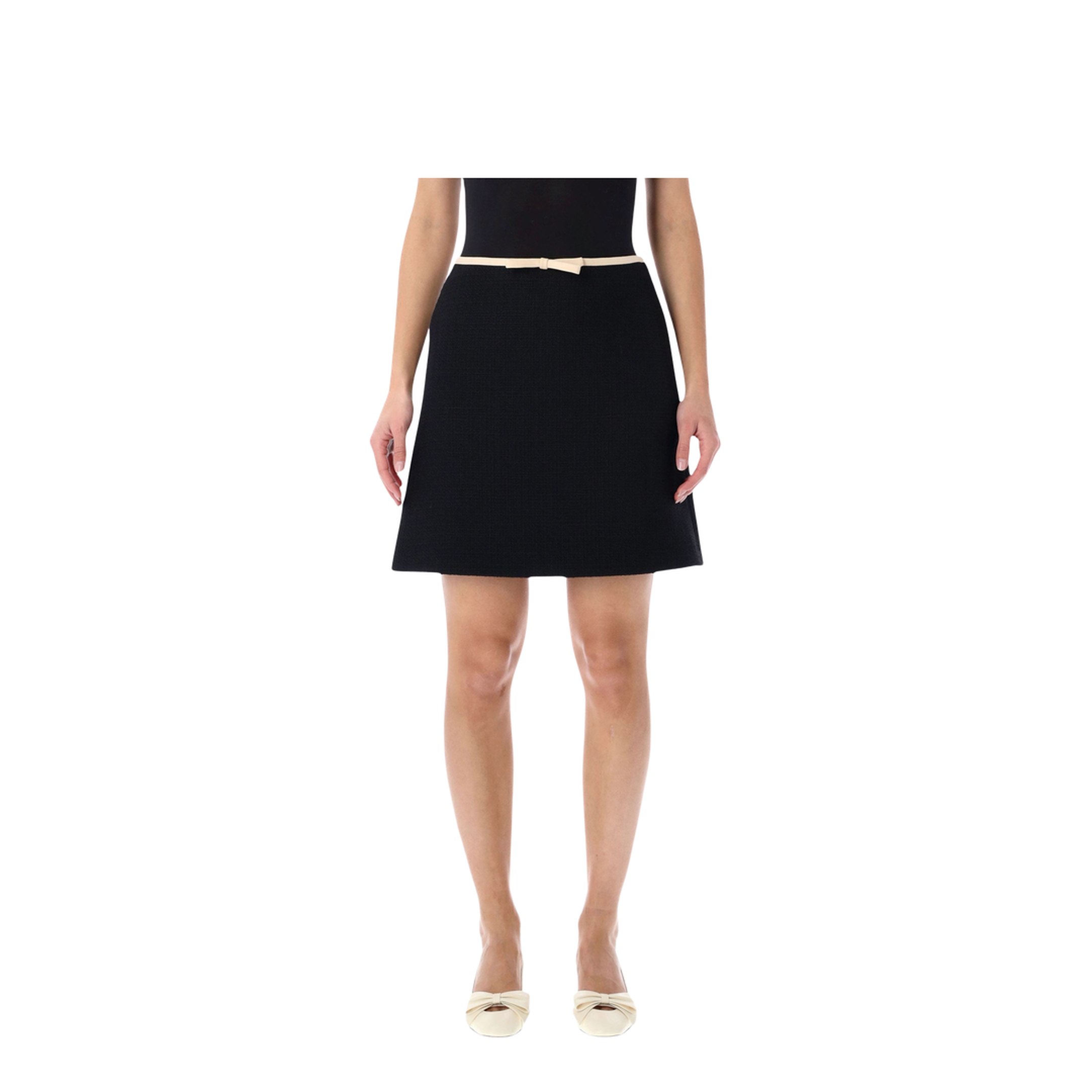 Short Wool Tweed Skirt with Crepe Couture Bow