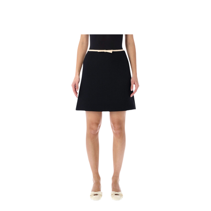 Short Wool Tweed Skirt with Crepe Couture Bow