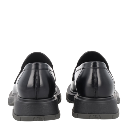 Black Leather Loafer with Logo