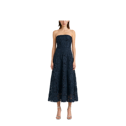 3D Lace Flared Midi Dress