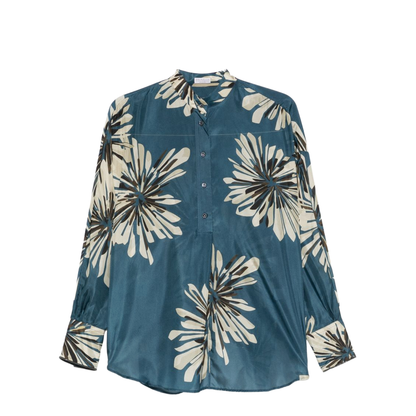 Women's Printed Silk Shirt Blue