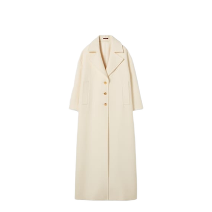 Silk Wool Crêpe Single-Breasted Coat in Off White
