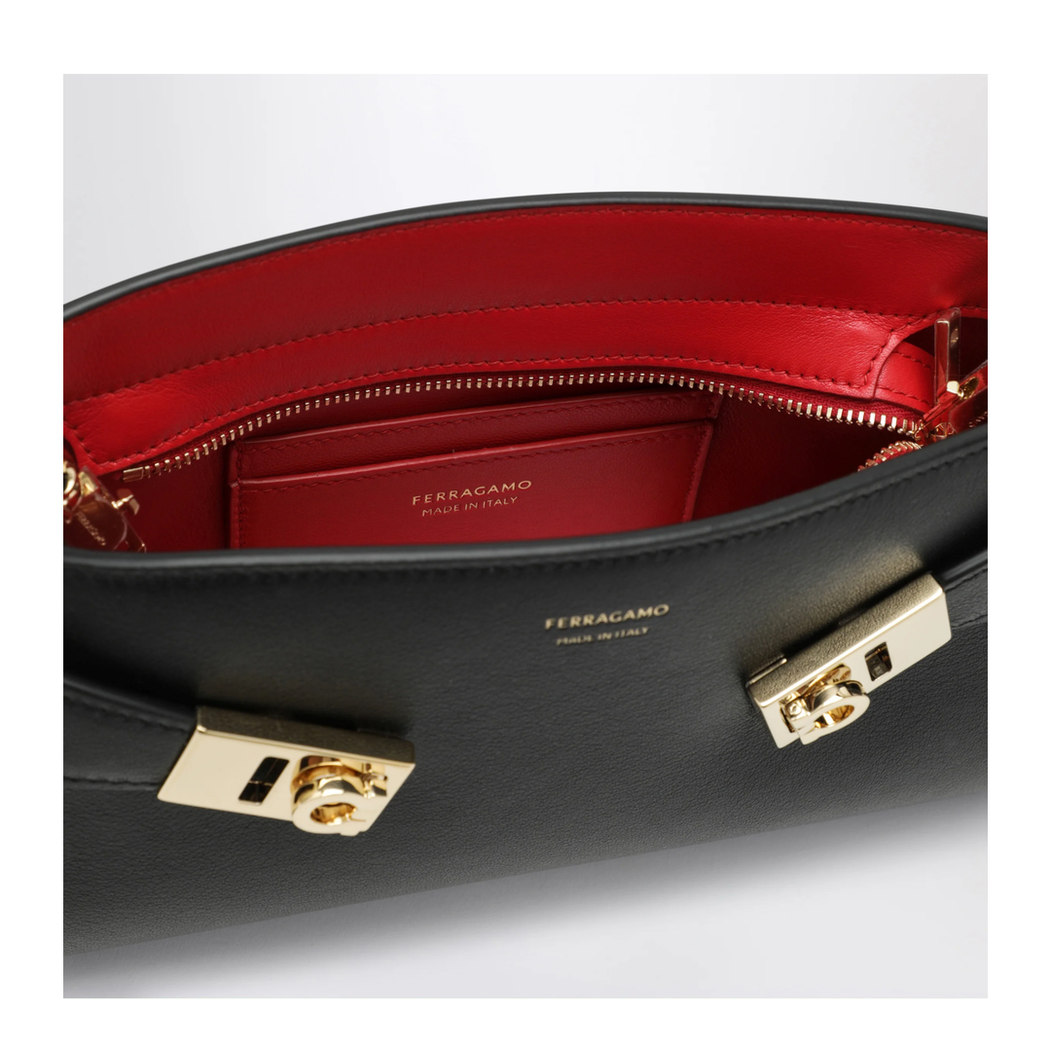 MAYFEYR - Ferragamo - Hug Black Red Calfskin Mini Crossbody Bag - 0774628LENF