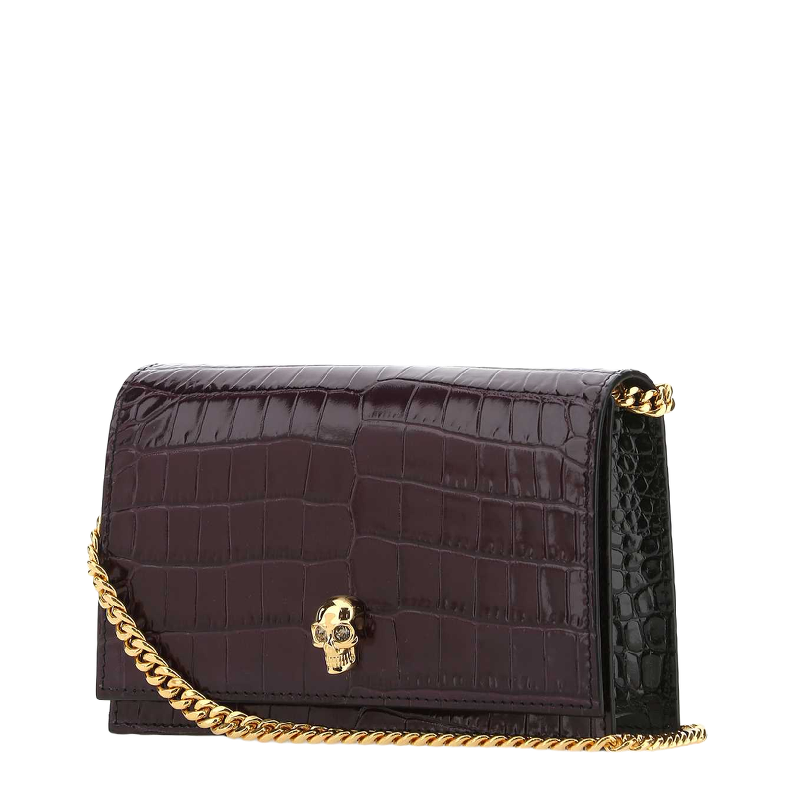 Deep Purple Crocodile Embossed Skull Studded Shoulder Bag