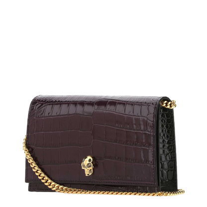 Deep Purple Crocodile Embossed Skull Studded Shoulder Bag