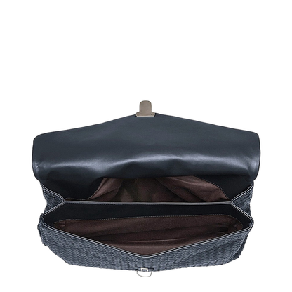 Intrecciato Leather Briefcase - Navy blue