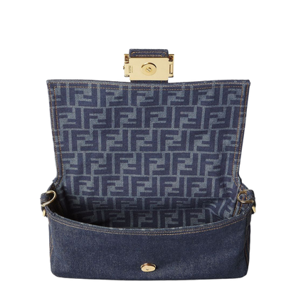Baguette Medium Denim Shoulder Bag - Blue