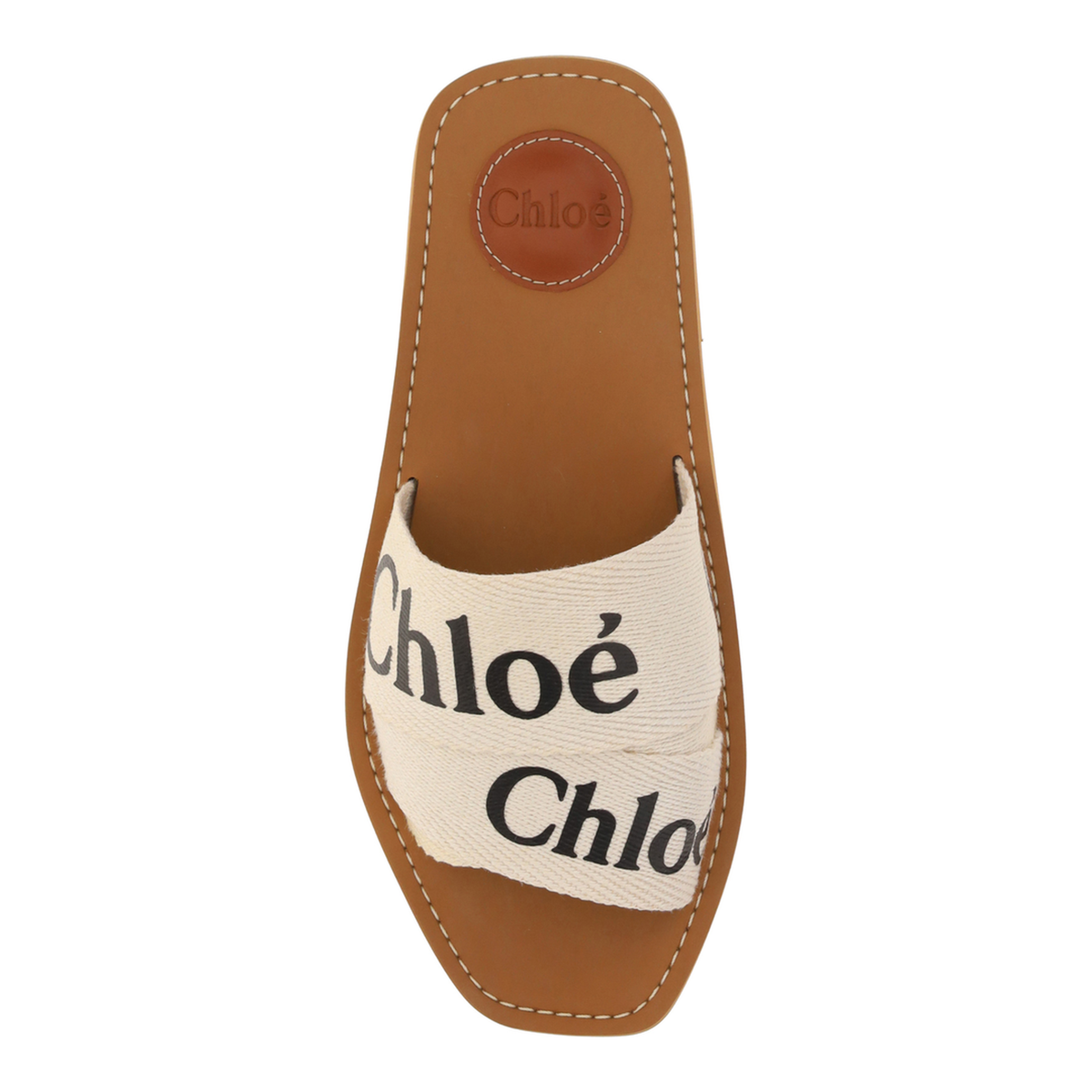 White Linen All-Over Logo Print Low Stacked Heel