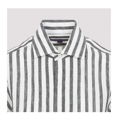 MAYFEYR - RALPH LAUREN COLLECTION - Capri Black And White Linen Shirt - 290975285005BLACK