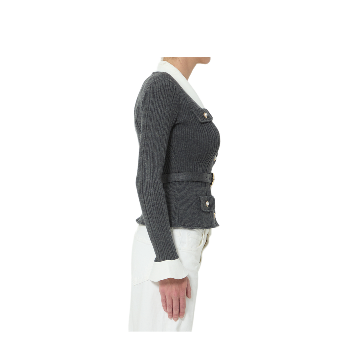 MAYFEYR - Self Portrait - Ribbed Knit Cardigan - PF26131TGR