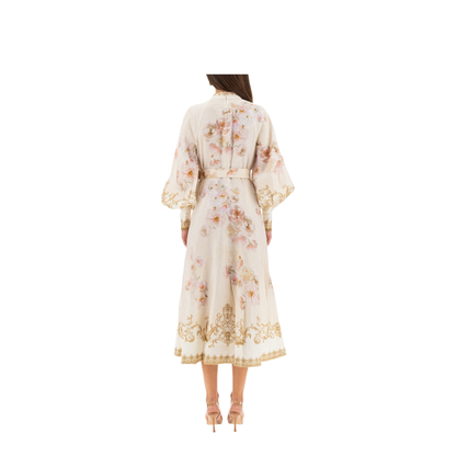 Cream Floral Baroque Linen Maxi Dress