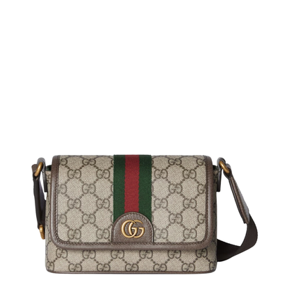 Ophidia Mini Bag Coated Fabric Crossbody - Beige/Dark Brown