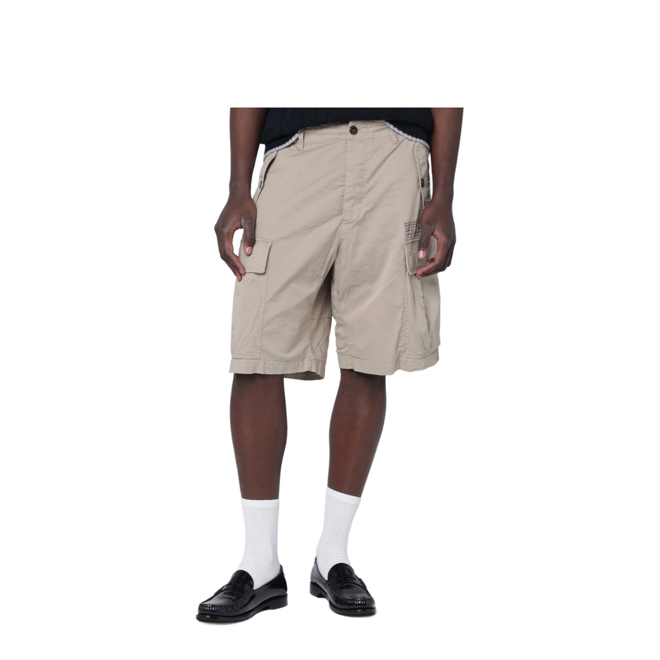 Beige Cotton-Blend Cargo Bermuda Shorts