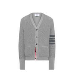 Garment Dye Cardigan Stitch V Neck Cardigan In Cotton W/ Tonal 4 Bar Stripe