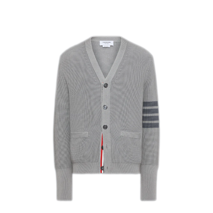 MAYFEYR - Thom Browne - Garment Dye Cardigan Stitch V Neck Cardigan In Cotton W/ Tonal 4 Bar Stripe - MKC635AY3065055