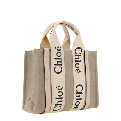 Woody Small Linen Canvas Tote Bag - Cement Pink