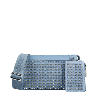 Funky Crosta Calf Leather Canvas Texture Crossbody - Ceruleo / Silver