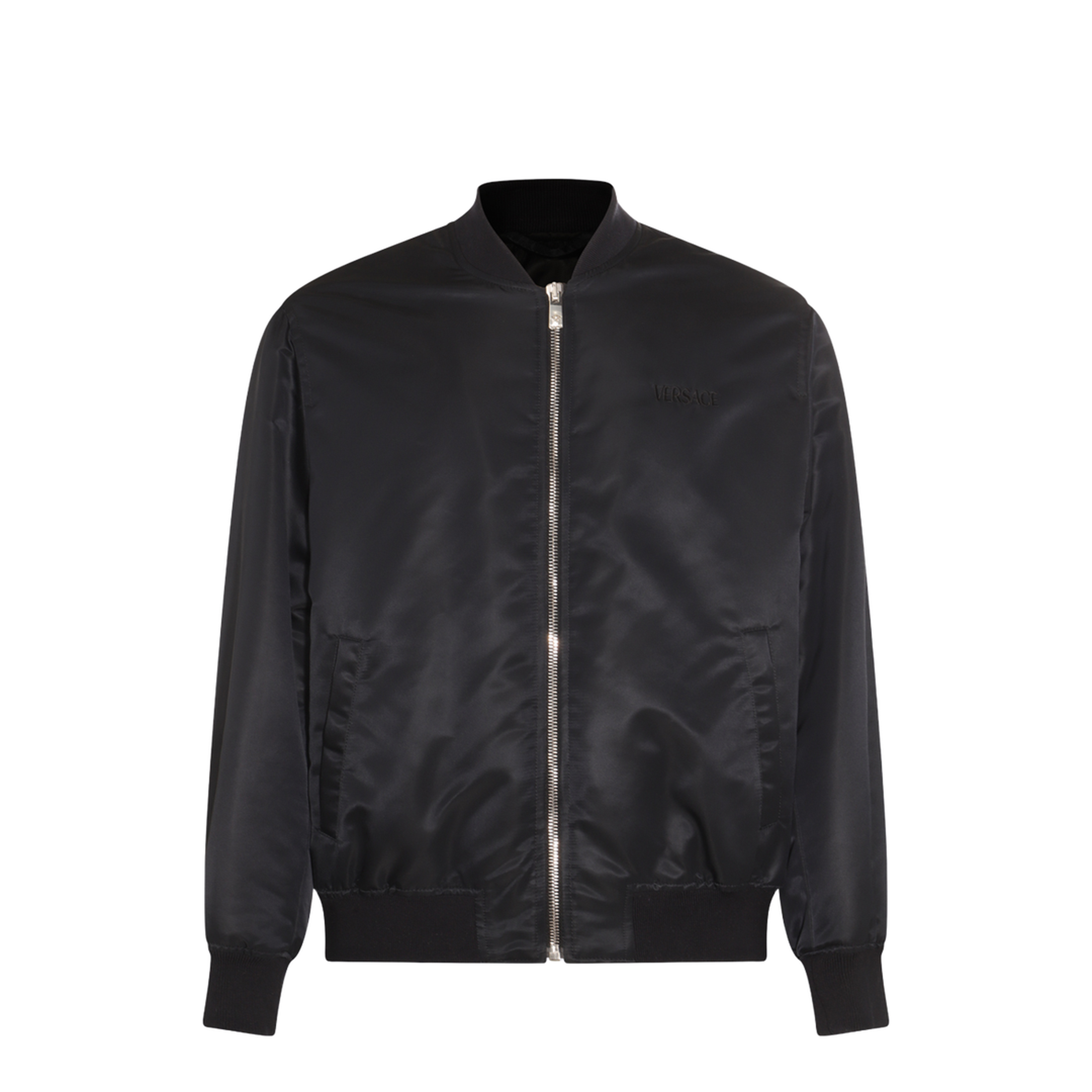 Black And Multicolour Printed Bomber Down Jacket