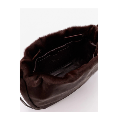 Chain Shoulder Bag with Drawstring Closure and Internal Pocket
