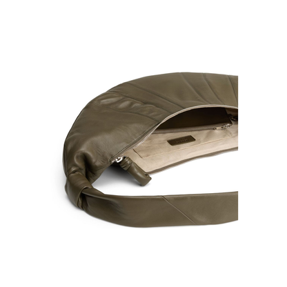 Khaki Leather Curved Shape Bag