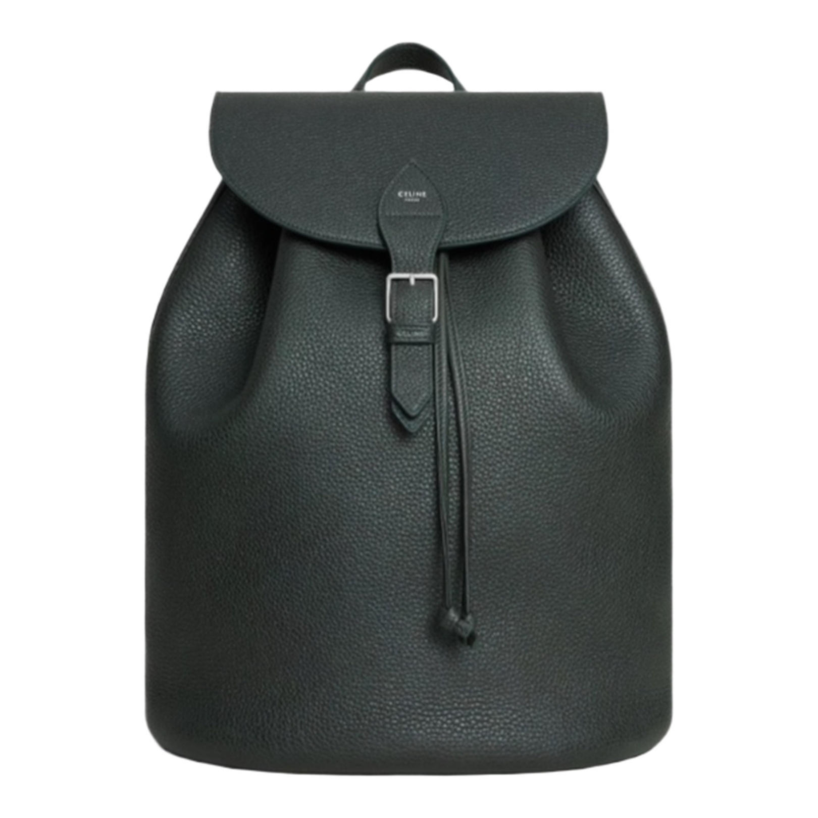 Large Backpack Folco in Grained Calfskin - Night Green