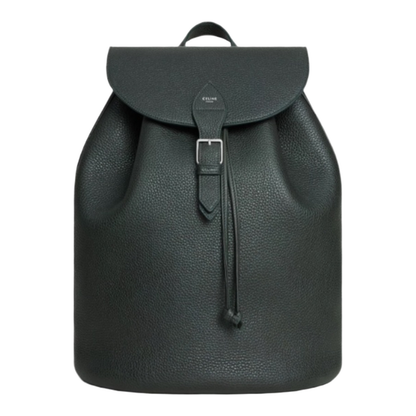 Large Backpack Folco in Grained Calfskin - Night Green