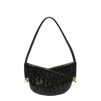 Black Calf Leather Intrecciato Design Bag