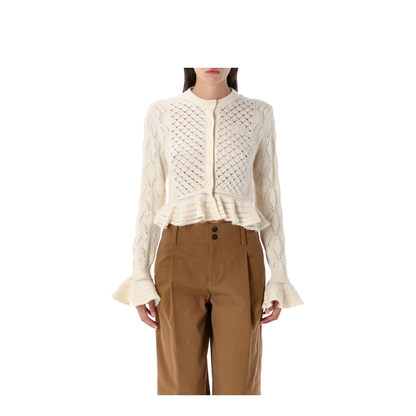 Ruffled Logo Cardigan in Silk, Alpaca & Cotton Knit