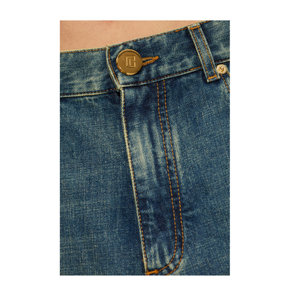 Wide-leg faded denim jeans