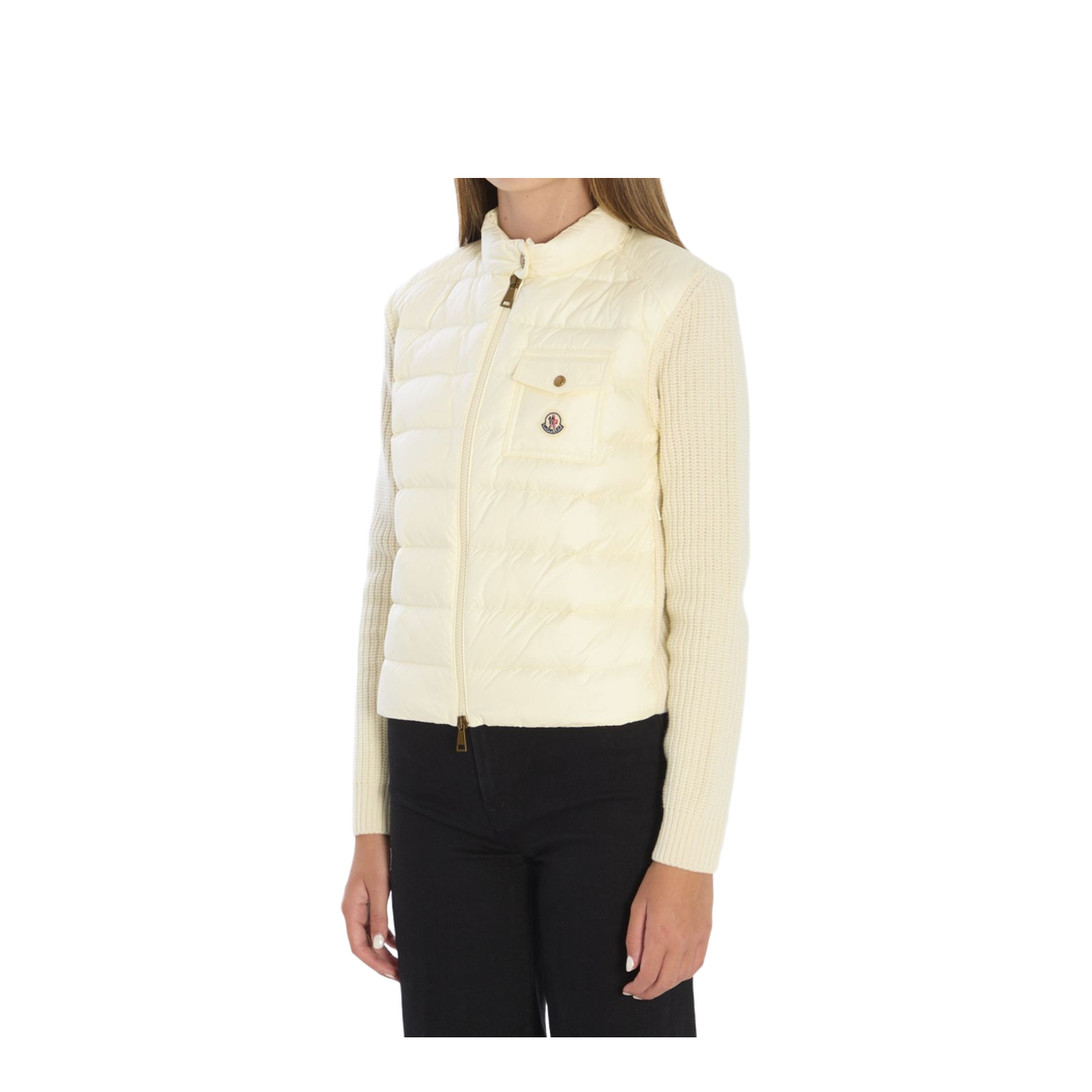 White Padded Wool Zip-Up Cardigan