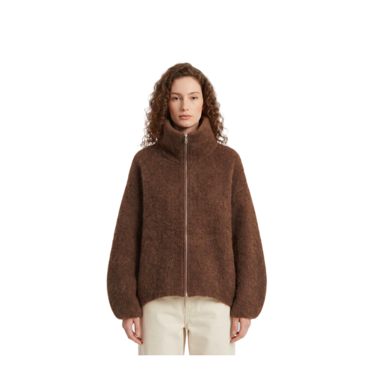 MAYFEYR - The Frankie Shop - Lupa Fuzzy Effect Zip Cardigan - CAFS23063200BROWN