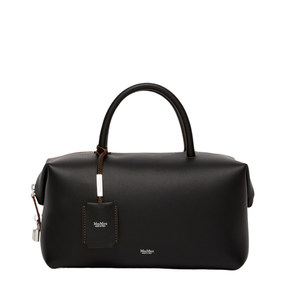 Medium Natural Leather Bowler Bag Black