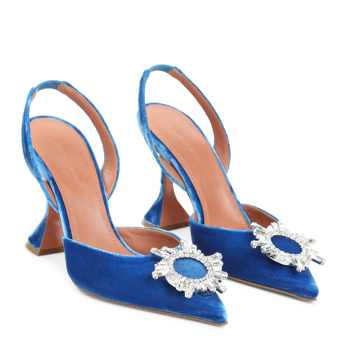 MAYFEYR - Amina Muaddi - Indigo Blue Begum Sling 95 Velvet Pumps - 18S366568BEGINDIGO