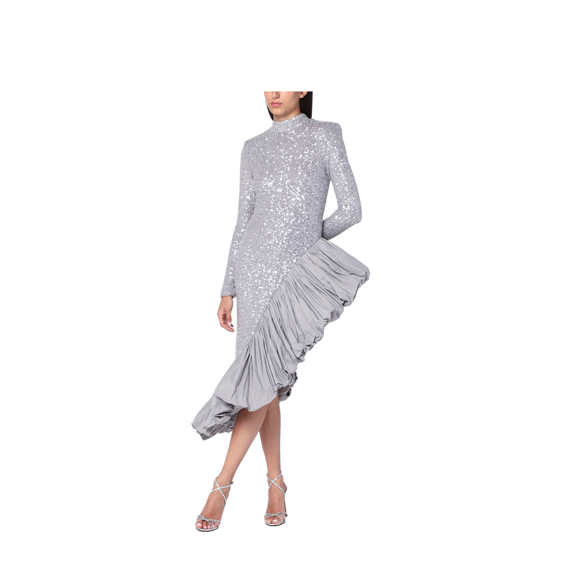 Asymmetrical Silver Dress with Sequins